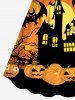 Plus Size Halloween Pumpkin Bat Moon Hat Girl Print Cinched Dress -  