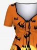Plus Size Halloween Pumpkin Bat Moon Hat Girl Print Cinched Dress -  