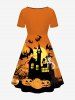 Robe D'Halloween Citrouille Lune et Chauve-souris Imprimés Grande Taille - Orange 6X
