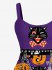 Plus Size Halloween Pumpkin Cat Grommets Chains 3D Print Tank Dress -  