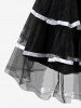 Plus Size Halloween Skeleton Stripe Mesh Layered Belt 3D Print Tank Dress -  