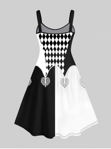 Halloween Clown Costume Plus Size Colorblock Print Tank Dress Jester Lady