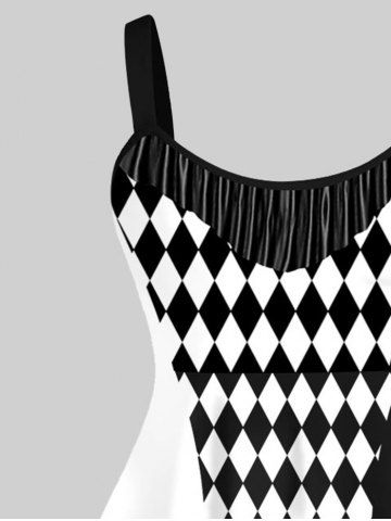 Halloween Clown Costume Plus Size Colorblock Print Tank Dress Jester Lady