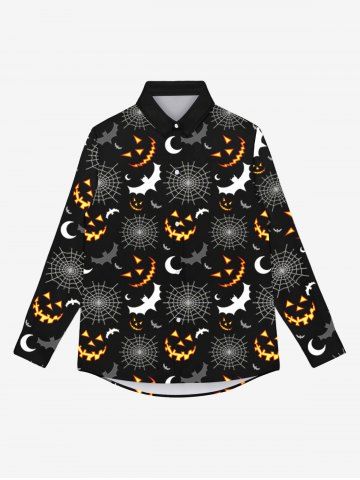 Gothic Spider Web Pumpkin Bat Moon Print Halloween Buttons Shirt For Men