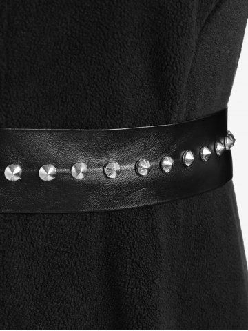 Plus Size Moon Zipper PU Panel Rivet Ruched Sherpa Cat Ear Hooded A Line Dress