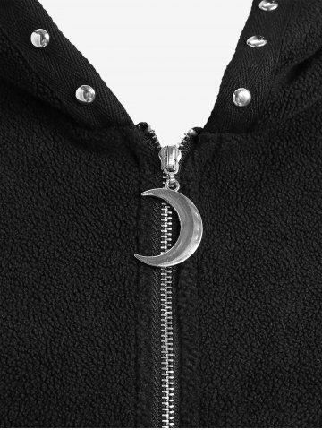 Plus Size Moon Zipper PU Panel Rivet Ruched Sherpa Cat Ear Hooded A Line Dress