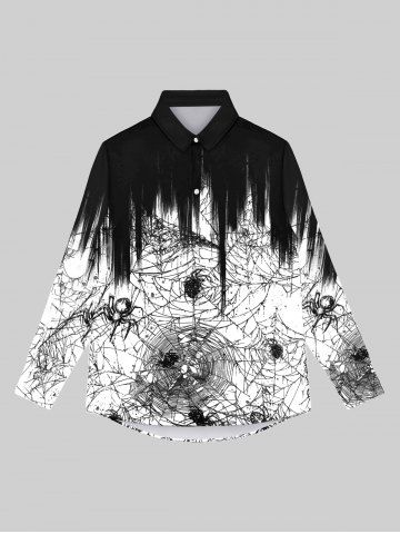 Gothic Spiders and Spider-web Light Beam Print Halloween Shirt For Men - BLACK - XL