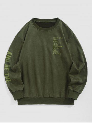 Men's Daily Casual Faux Suede Long Sleeve Drop Shoulder Crew Neck Letter Print Pullover Sweatshirt