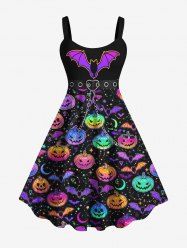 Robe D'Halloween Bouclée 3D Chauve-souris Cœur Imprimés Grande Taille à Chaîne - Multi-A 3X