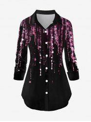 Plus Size Light Beam Sparkling Print Buttons Shirt -  
