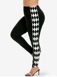 Halloween Clown Costume Plus Size Colorblock Rhombus Print Leggings Jester Lady -  