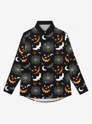 Chemise D'Halloween Gothique Toile D'Araignée Chauve-souris Citrouille Imprimés avec Boutons - Noir 2XL