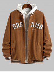 Men's DREAMS Embroidered Fuzzy Polar Fleece Baseball Collar College Style Jacket -  