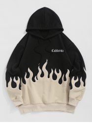 Men's Casual Colorblock Two Tone Flame Fire Letter California Embroidered Drawstring Pullover Hoodie -  