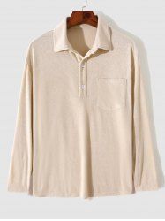 Men's Casual Daily Solid Color Half Button Polo Collar Terry Cloth Toweling Textured Front Pocket Long Sleeves Sweatshirt -  