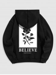 Men's BELIEVE Rose Pattern Thermal Fleece-lined Kangaroo Pocket Pullover Hoodie -  