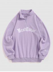 Half Zip Polar Fleece Letter Embroidered Sweatshirt -  