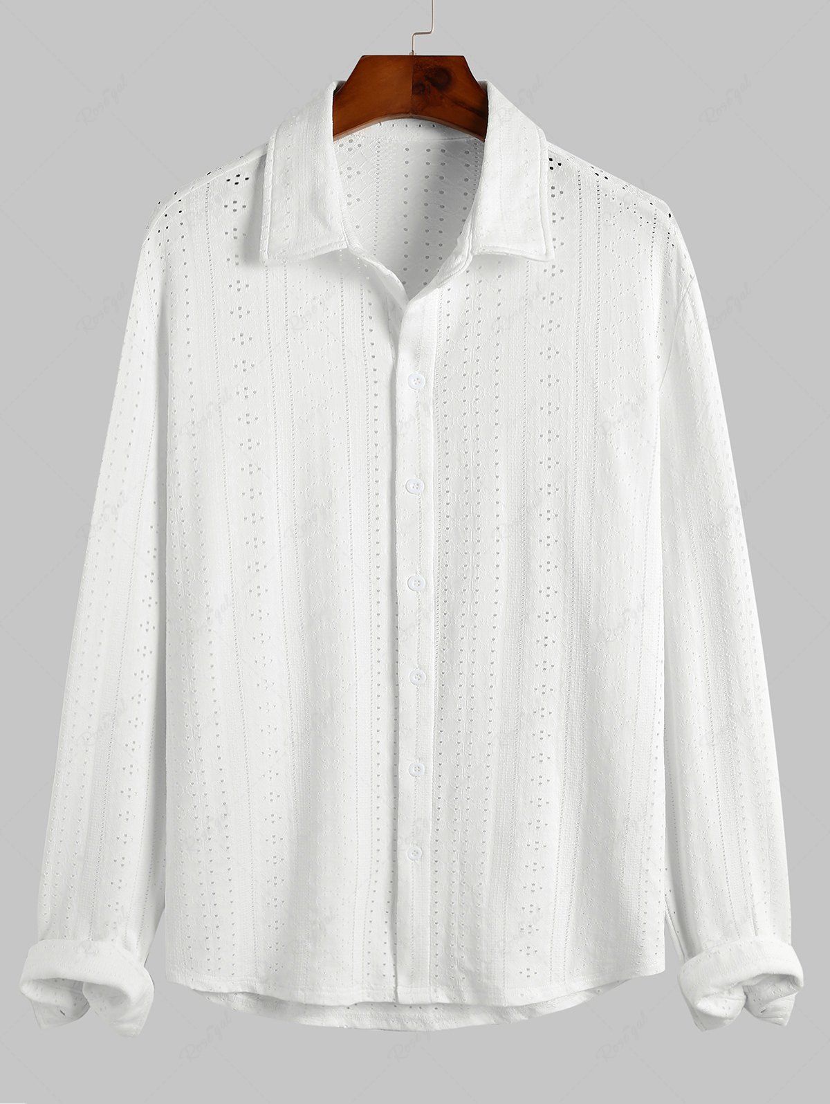 Latest Men's Plain Color See-through Openwork Design Button Front Long Sleeves Shirt  