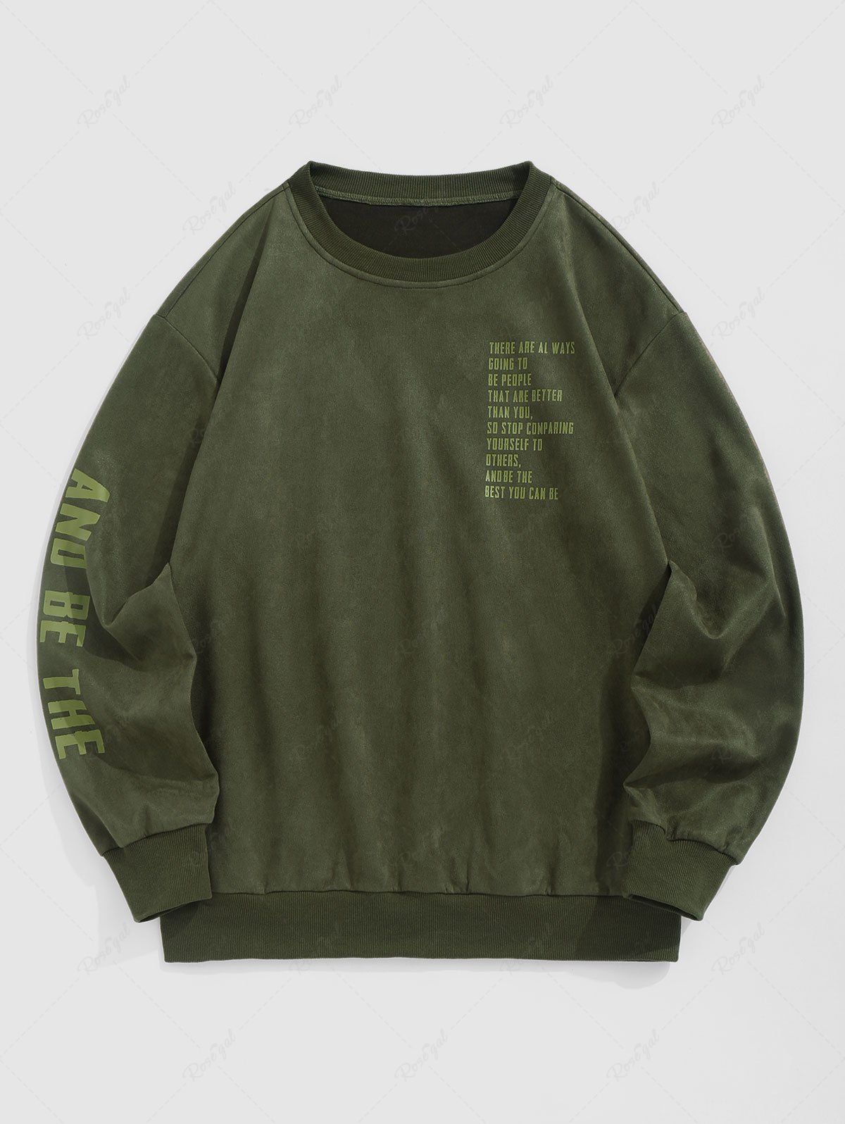 Shops Men's Daily Casual Faux Suede Long Sleeve Drop Shoulder Crew Neck Letter Print Pullover Sweatshirt  