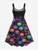 Plus Size 3D Halloween Bat Pumpkin Heart Buckle Chains Grommets Print Tank Dress -  