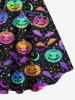 Plus Size 3D Halloween Bat Pumpkin Heart Buckle Chains Grommets Print Tank Dress -  