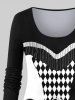 Halloween Clown Costume Plus Size Rhombus Colorblock Heart Print T-shirt Jester Lady -  