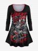 Gothic 3D Skull Skeleton Letters Print Halloween T-shirt -  