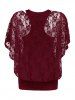 Plus Size Skew Neck Sheer Lace Blouse and Racerback Tank Top -  