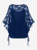 Plus Size Floral Lace Panel Crossover Ruched Cinched Butterfly Sleeves 2 In 1 Top -  
