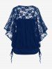 Plus Size Floral Lace Panel Crossover Ruched Cinched Butterfly Sleeves 2 In 1 Top -  