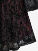Halloween Plus Size Floral Lace Panel Layered Ruched Velvet Lace-up Bell Sleeves A Line Dress -  