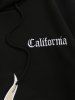 Men's Casual Colorblock Two Tone Flame Fire Letter California Embroidered Drawstring Pullover Hoodie -  