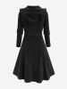 Plus Size Moon Zipper PU Panel Rivet Ruched Sherpa Cat Ear Hooded A Line Dress -  