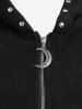 Plus Size Moon Zipper PU Panel Rivet Ruched Sherpa Cat Ear Hooded A Line Dress -  