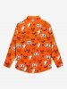T-shirt D'Halloween Gothique Toile D'Araignée Crâne Citrouille et Fantôme Imprimés avec Boutons - Orange XL
