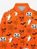 T-shirt D'Halloween Gothique Toile D'Araignée Crâne Citrouille et Fantôme Imprimés avec Boutons - Orange 2XL