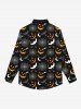 Chemise D'Halloween Gothique Toile D'Araignée Chauve-souris Citrouille Imprimés avec Boutons - Noir 3XL