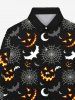 Gothic Spider Web Pumpkin Bat Moon Print Halloween Buttons Shirt For Men -  