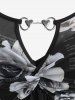 T-shirt Fleur Torsadé Panneau en Maille à Manches Evasées de Grande Taille pour Saint-Valentin - Noir 3X | US 22-24