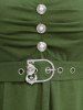 Plus Size Mock Button Ruched Sparkling Heart Buckle Belt Long Sleeves Textured T-shirt -  