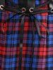 Plus Size Floral Lace Trim Grommets Lace-up Plaid Tank Dress -  