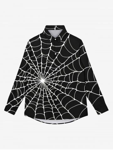 Gothic Spider Web Print Buttons Halloween Shirt For Men - BLACK - M
