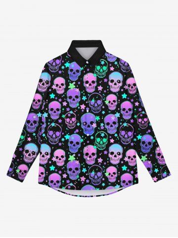 Gothic Colorful Ombre Skulls Stars Print Halloween Shirt For Men - PURPLE - L