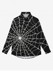 Gothic Spider Web Print Buttons Halloween Shirt For Men -  