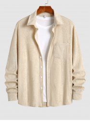 Men's Solid Color Fuzzy Terry Cloth Front Pocket Long Sleeves Shirt -  