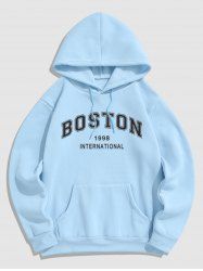 Men's Daily Casual Letter BOSTON Graphic Print Drawstring Front Kangaroo Pocket Thermal Fleece Lined Pullover Hoodie -  