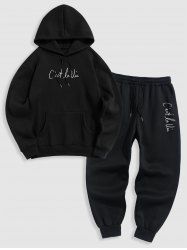 Men's Matching Athleisure Style Sweatsuit Co Ord Letter Printed Drawstring Thermal Fleece Lined Pullover Hoodie and Jogger Pants Two Piece Set -  