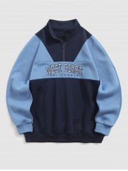 CALIFORNIA Embroidery Two Tone Colorblock Raglan Sleeves Fleece Lined Thermal Quarter Zip Sweatshirt -  
