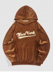 Men's New York Terry Embroidered Fuzzy Fleece Kangaroo Pocket Pullover Hoodie -  