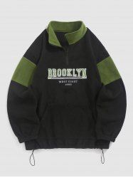 Quarter Zip Colorblock BROOKLYN WEST COAST Embroidery Polar Fleece Thermal Lined Pullover Sweatshirt -  